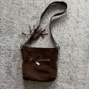Coach Dark Brown Suede Crossbody Bag